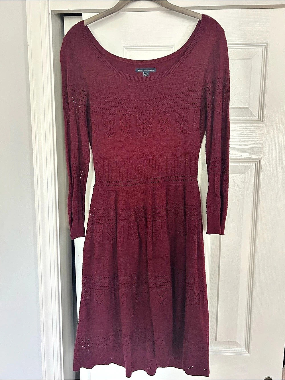 American Eagle Outfitters Maroon Pointelle Knit Sweater Dress Medium